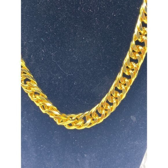 Bulky Cuban Chain Jewelry Gold Tone Unisex Fashion Jewelry Set Necklace and Brac - Picture 7 of 13